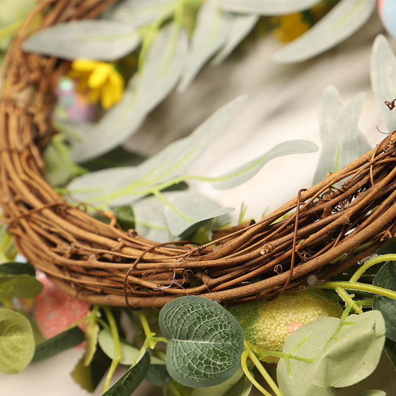 Small Leaf Eucalyptus Easter Wreath - 40cm Decorative Flower & Egg Garland