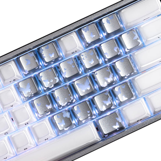 XVX Butterfly Shine Through Keycaps, Love Theme Cute Custom Keycaps, Blank OEM Profile IMD Translucent Keycap, Anime Style, for MX Switches Mechanical Keyboard, Silver（Only 21 Keys