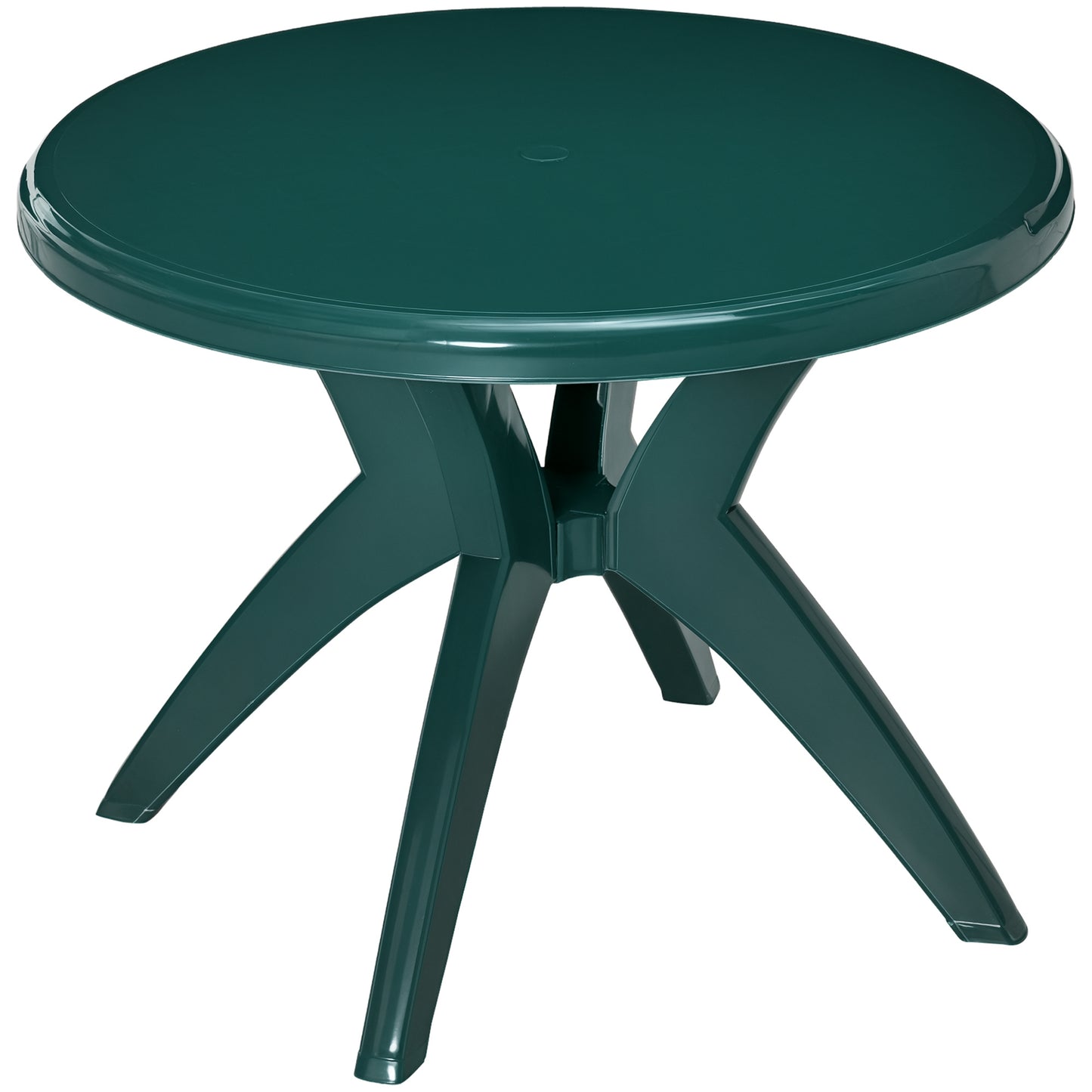 36.25" Round Outdoor Plastic Dining Table with Umbrella Hole - Green