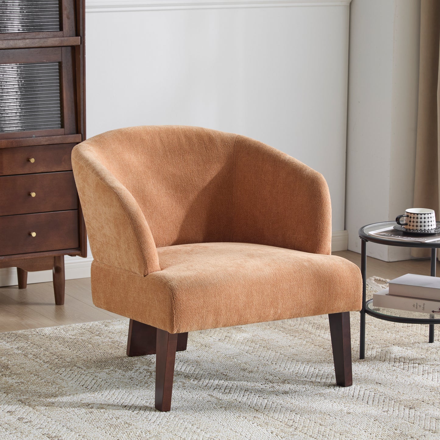 Modern Accent Chair With Round Back & Wooden Legs - Mid-Century