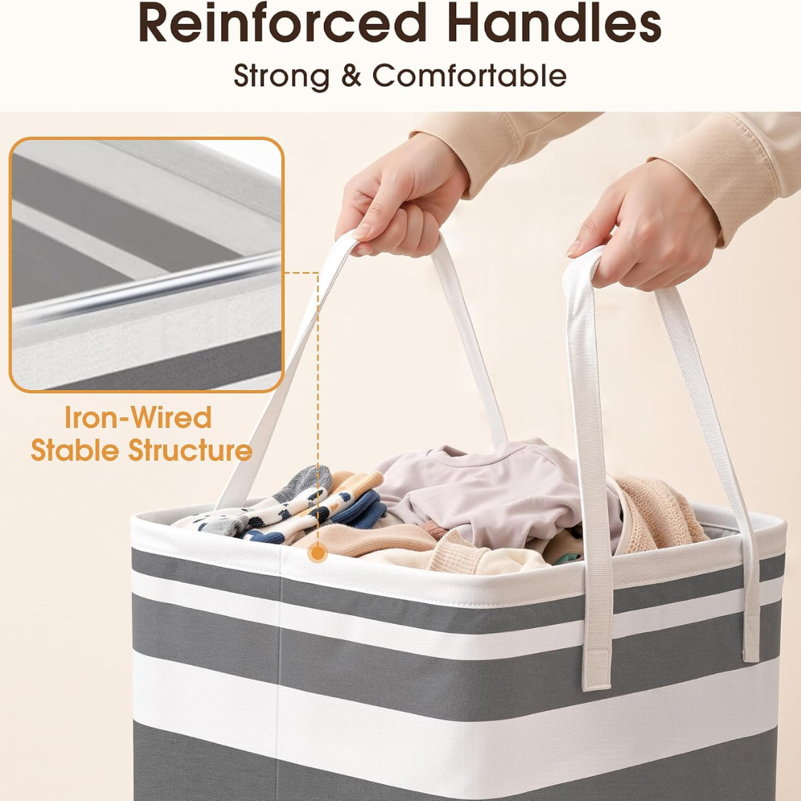 2 Pack Large Laundry Baskets, Waterproof, Freestanding Hampers,
