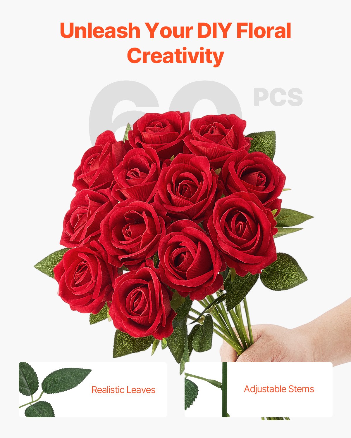 Artificial Red Rose Bouquet - 60 Lifelike Flowers for Home Decor & Weddings