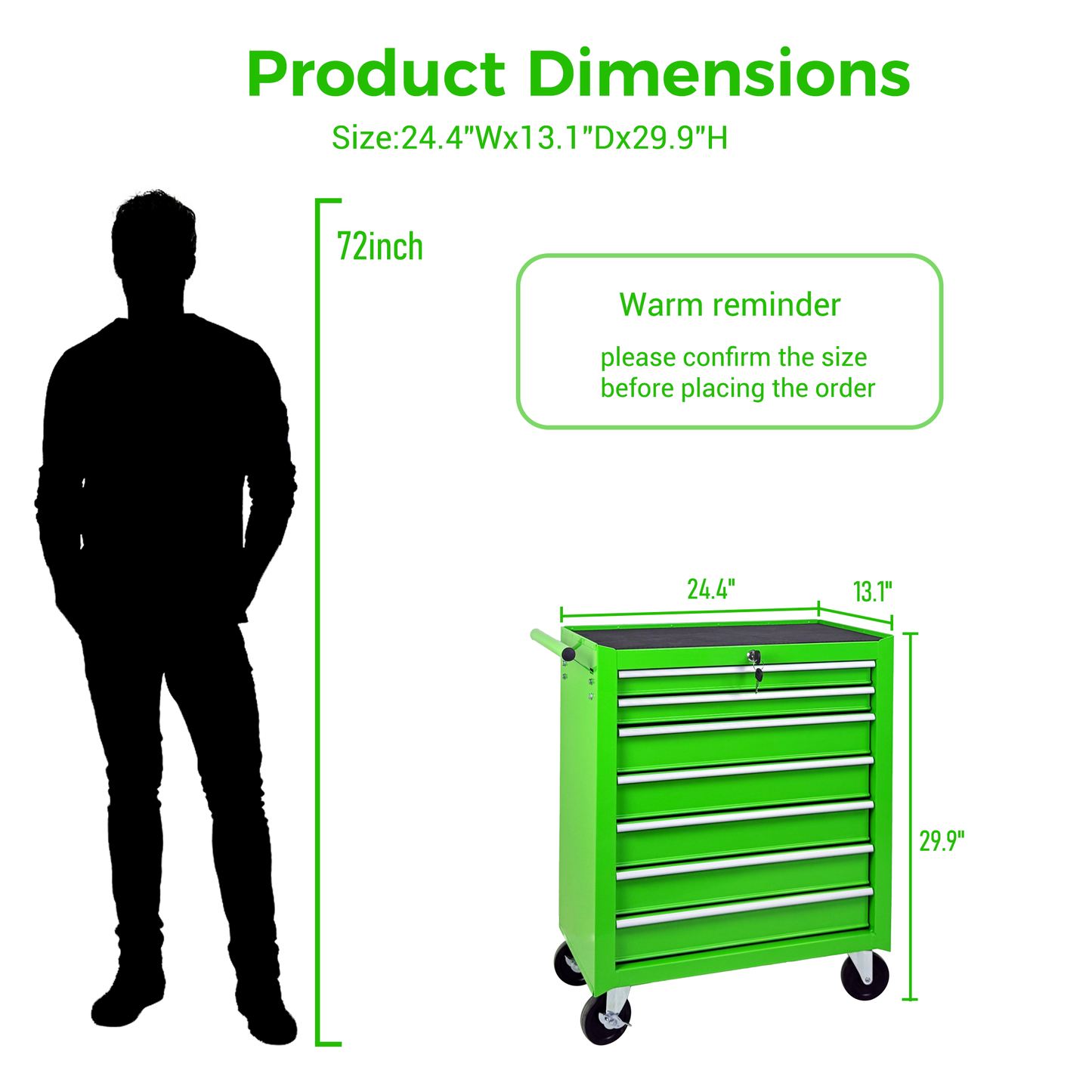 7-Drawer Rolling Tool Chest with Wheels - Green