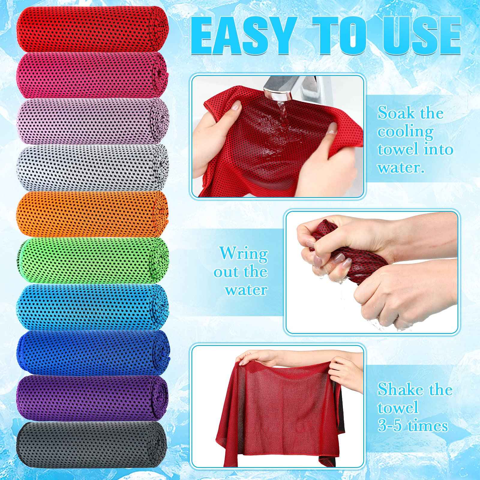 Maitys 200 Pcs Cooling Towel 32 x 12 Inch Microfiber Ice Towel for Neck and Face, Chilly Sweat Rag for Hot Weather Athletes, Gym, Yoga, Workout