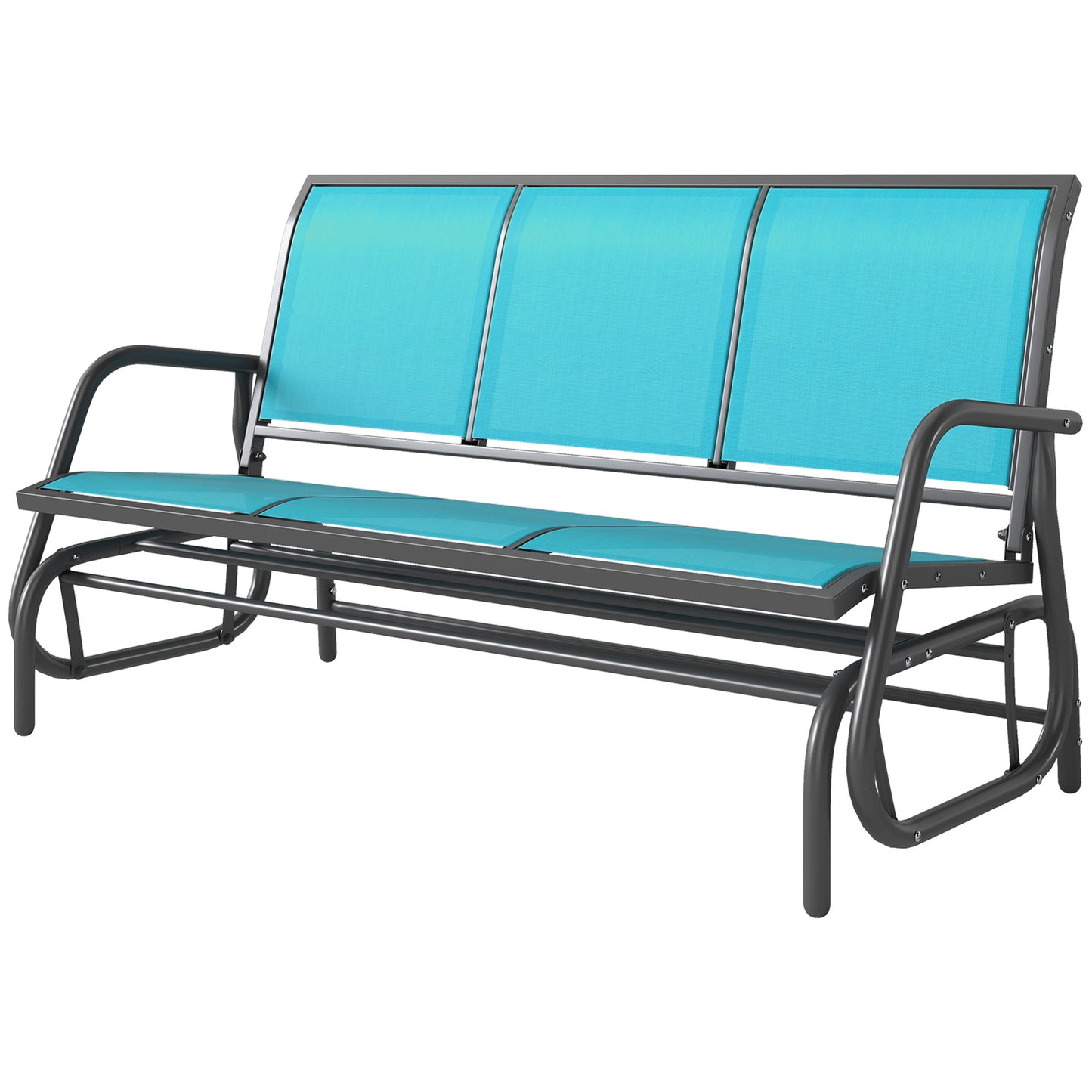 3-Person Outdoor Patio Glider Bench - Breathable Mesh, Metal Frame, Blue