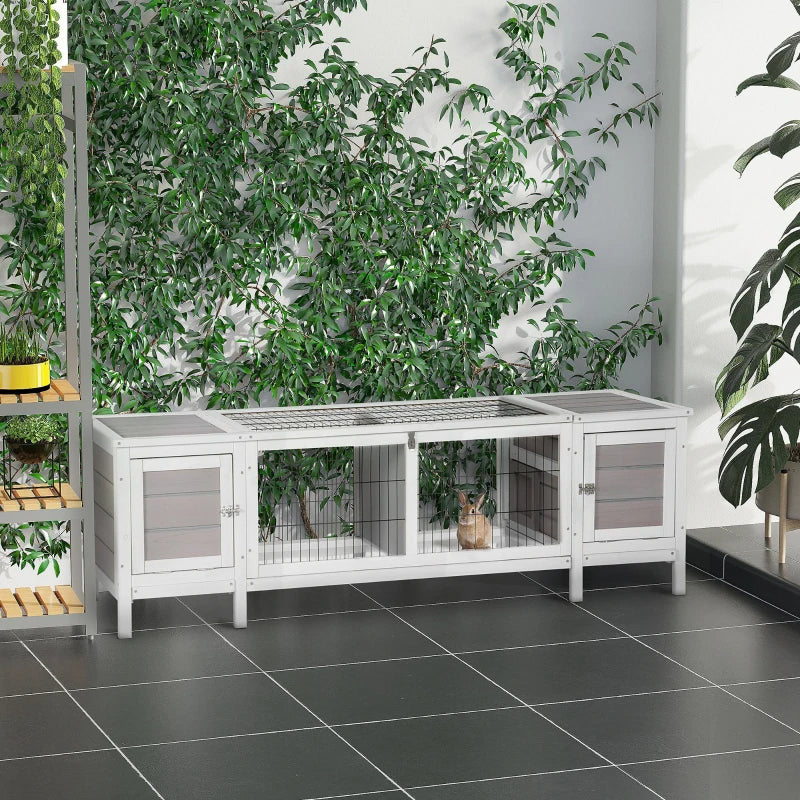Indoor Rabbit Hutch with Pull-Out Tray and Divided Sections - White