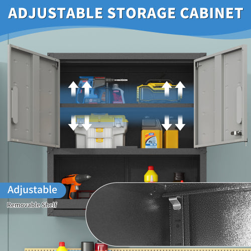 Wall-Mounted Metal Tool Storage Cabinet with Locking Doors and Shelf for Garage and Warehouse