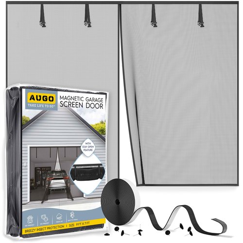 AUGO Garage Door Screen,1 Car 9x7FT, Fiberglass mesh with Magnetic Closure, Heavy Duty Weighted Bottom, Easy Assembly & Pass, Hands Free Screen Door