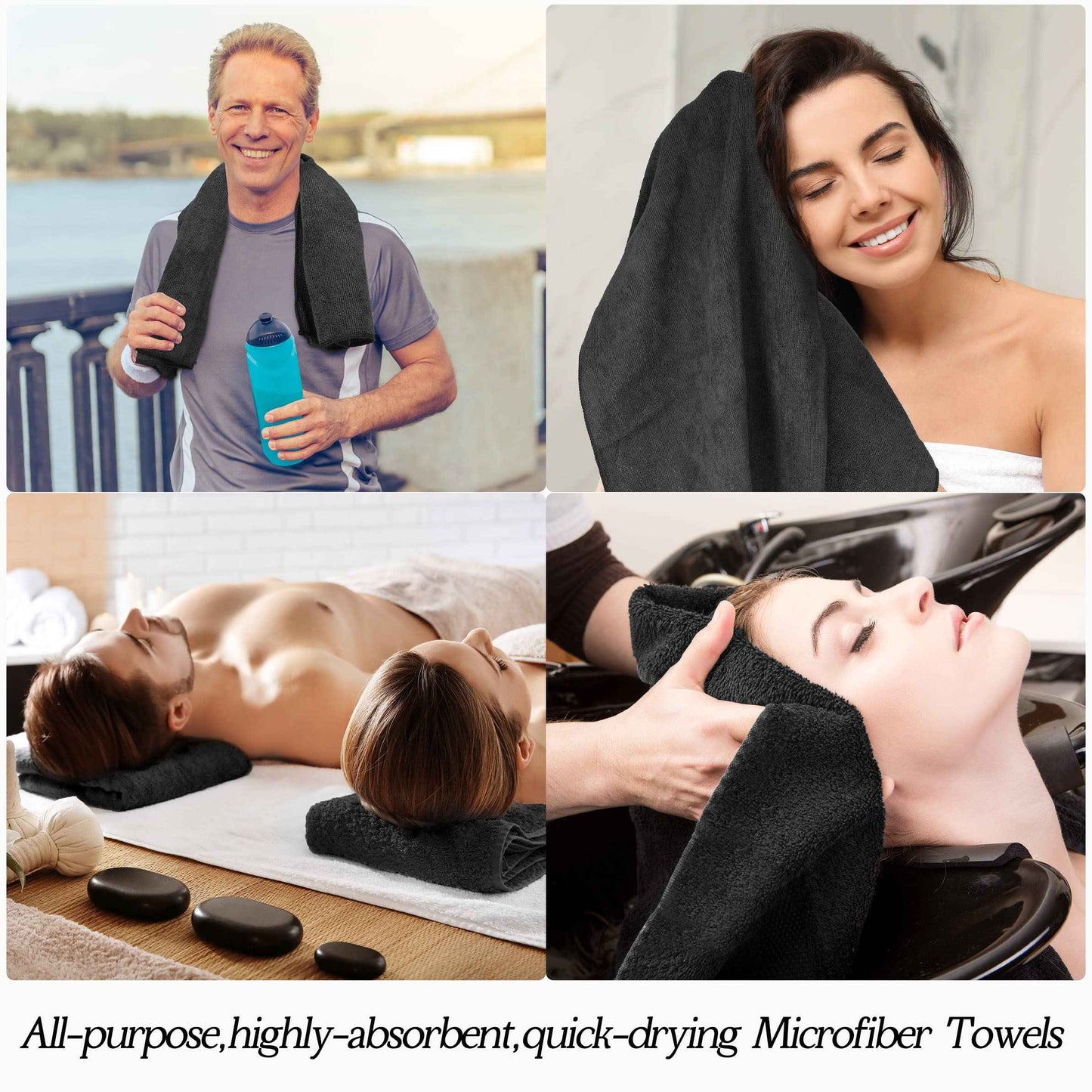 26 Pack Salon Towel Bulk Black Microfiber Hair Drying Towels Bleach Proof Microfiber Lint Free Absorbent Hand Towels Set for Home Hotel Bath Salon Spa Gym, 16 x 27 Inches