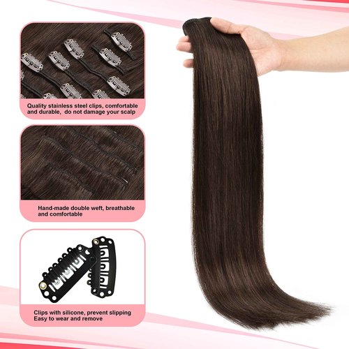 Senmy Hair Extension Clip In Human Hair 120g 7Pcs Remy Dark Brown Human Hair Clip in Hair Extensions 20 Inch Clips in Human Hair Extensions For Women