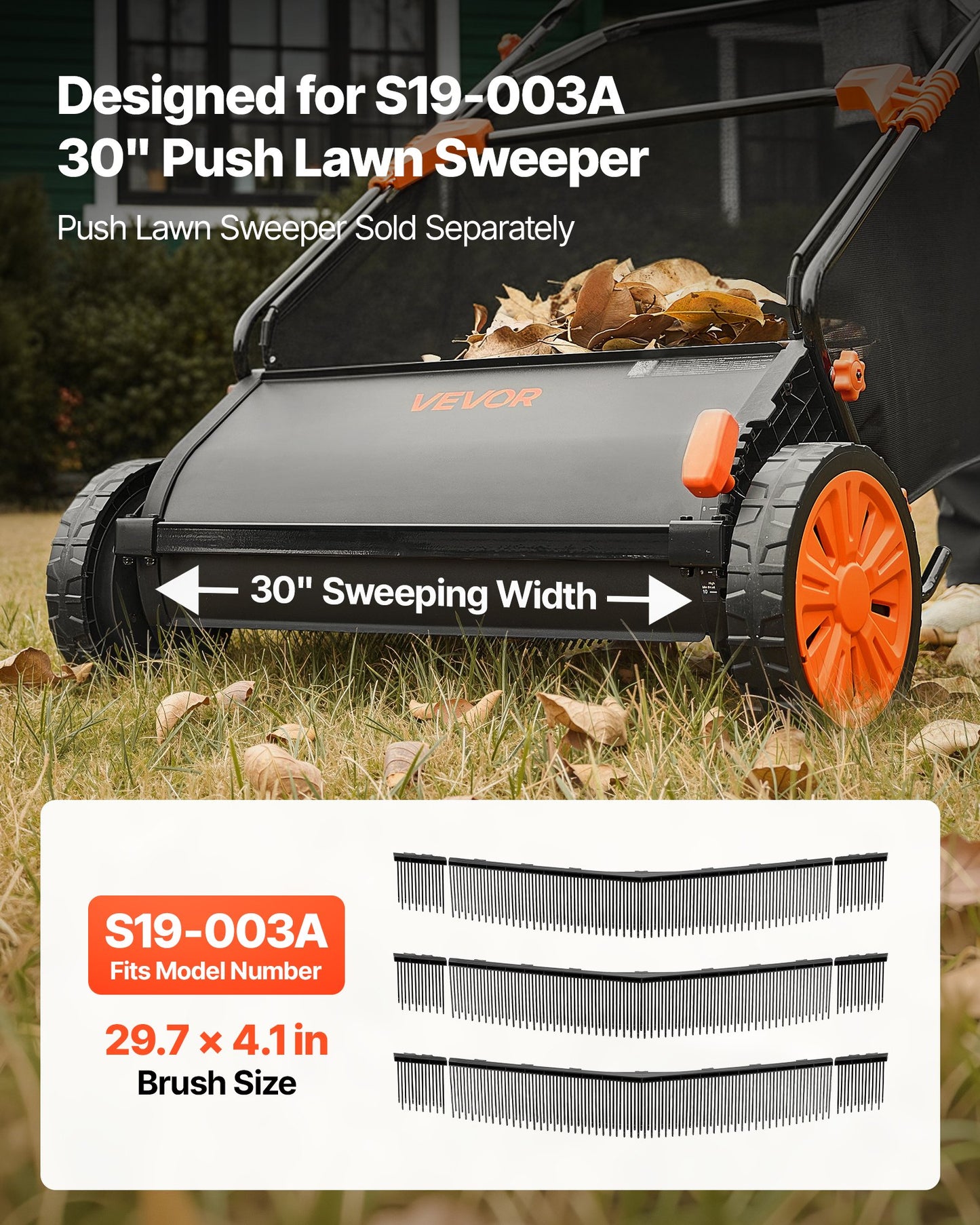 Garden Lawn Sweeper Brush Replacement Pack for 30-Inch Sweepers - Black