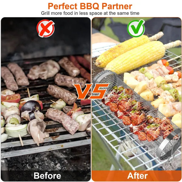 Portable Stainless Steel BBQ Grill Basket with Removable Cover