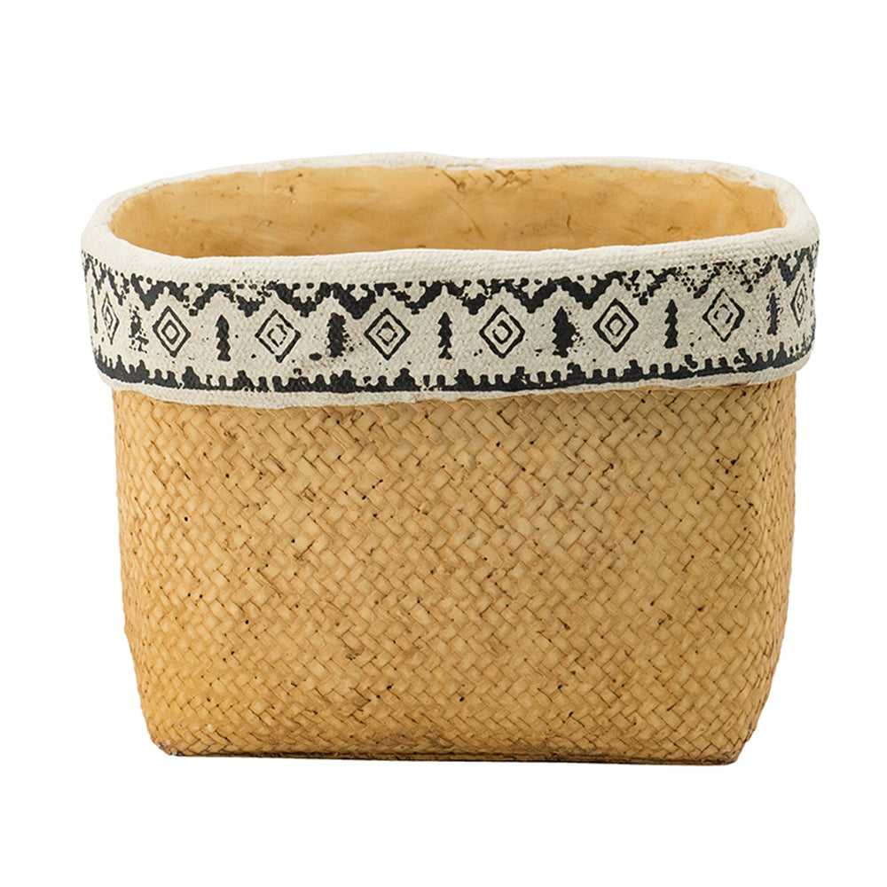 Set Of 2 Rectangular Basket Planters With Geometric Trim, L