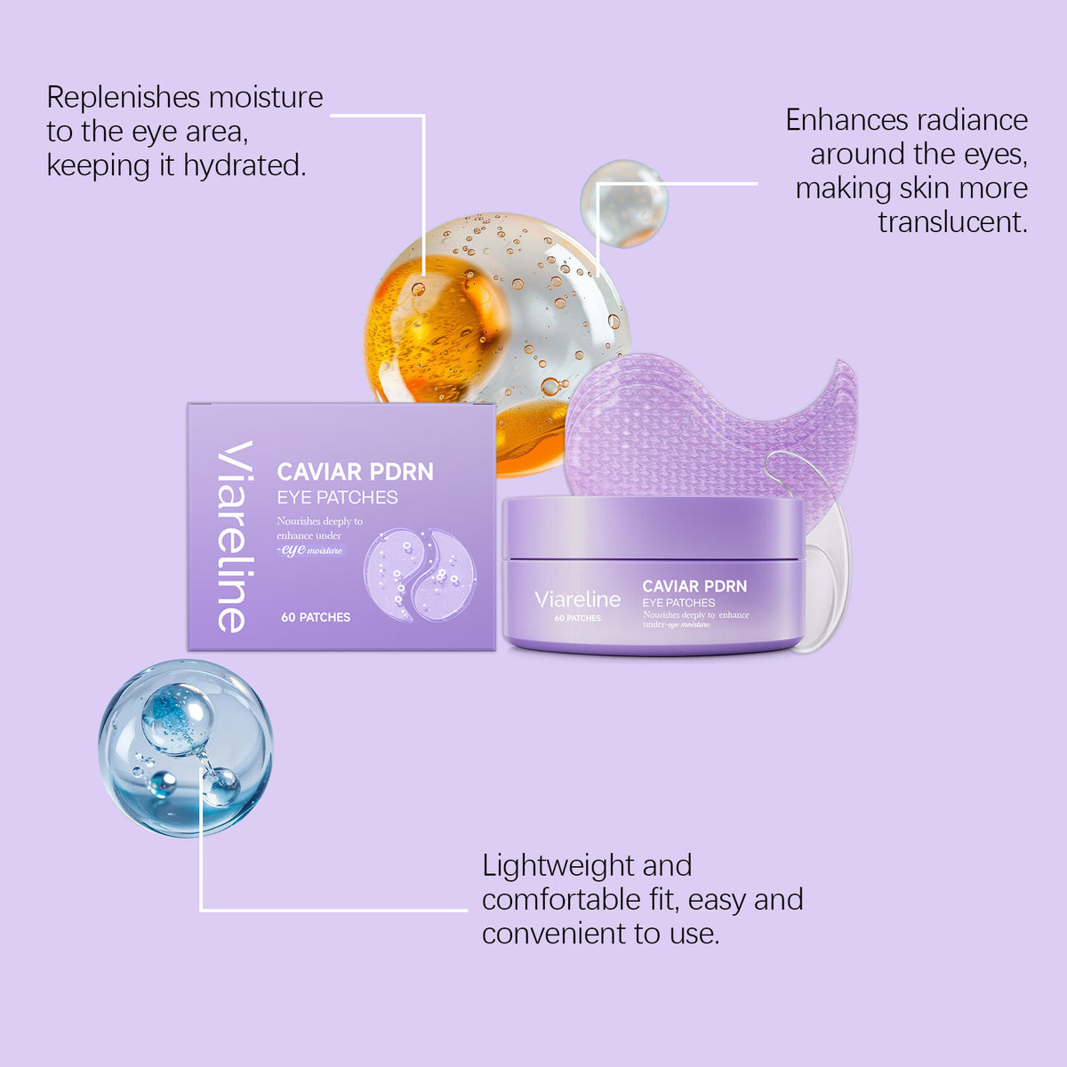 Nourishing Eye Patches with Caviar Extract for Skin Hydration & Brightening