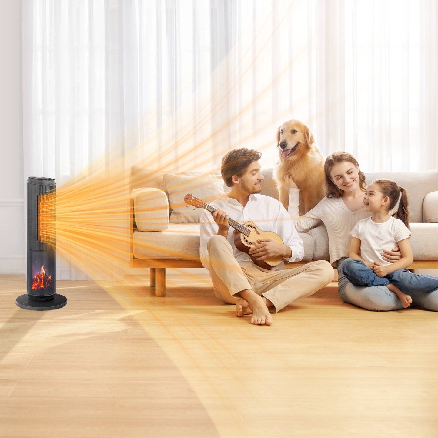 25-Inch Portable Tower Space Heater with Remote & 12H Timer - Black