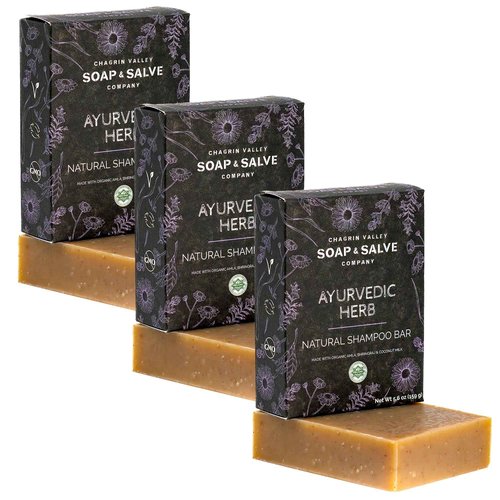 Chagrin Valley Soap & Salve Ayurvedic Organic Shampoo & Body Wash Soap Bar - Nurtures Dandruff & Dull Hair - Sulfate Free Shampoo - Sustainable, Vegan Handmade Soap – 5.6 oz Women & Mens Soap Bar 3PK