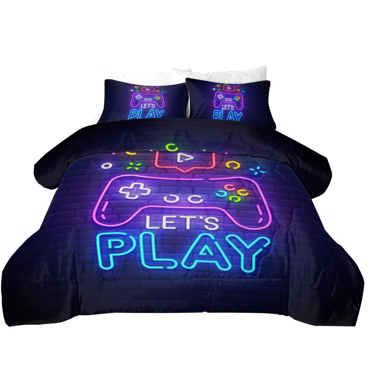 Neon Game Pattern Comforter Set - Ultra Soft Bedding for Queen