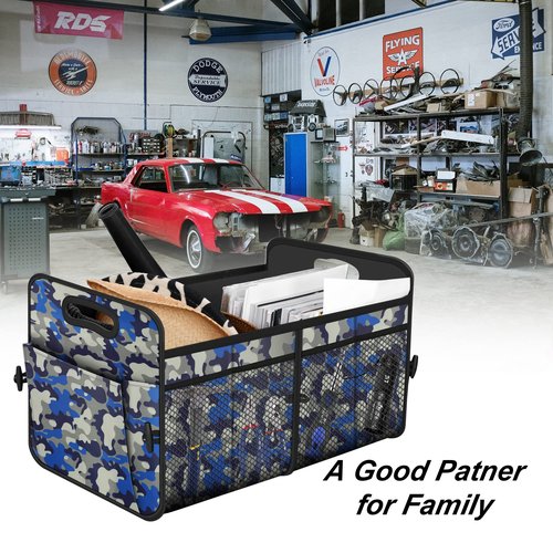 Femuar Car Trunk Organizer with 72L Large Capacity Waterproof Collapsible and 11 Pockets, Trunk Organizer for Car SUV/Jeep/Sedan, Large Size, Blue Camouflage