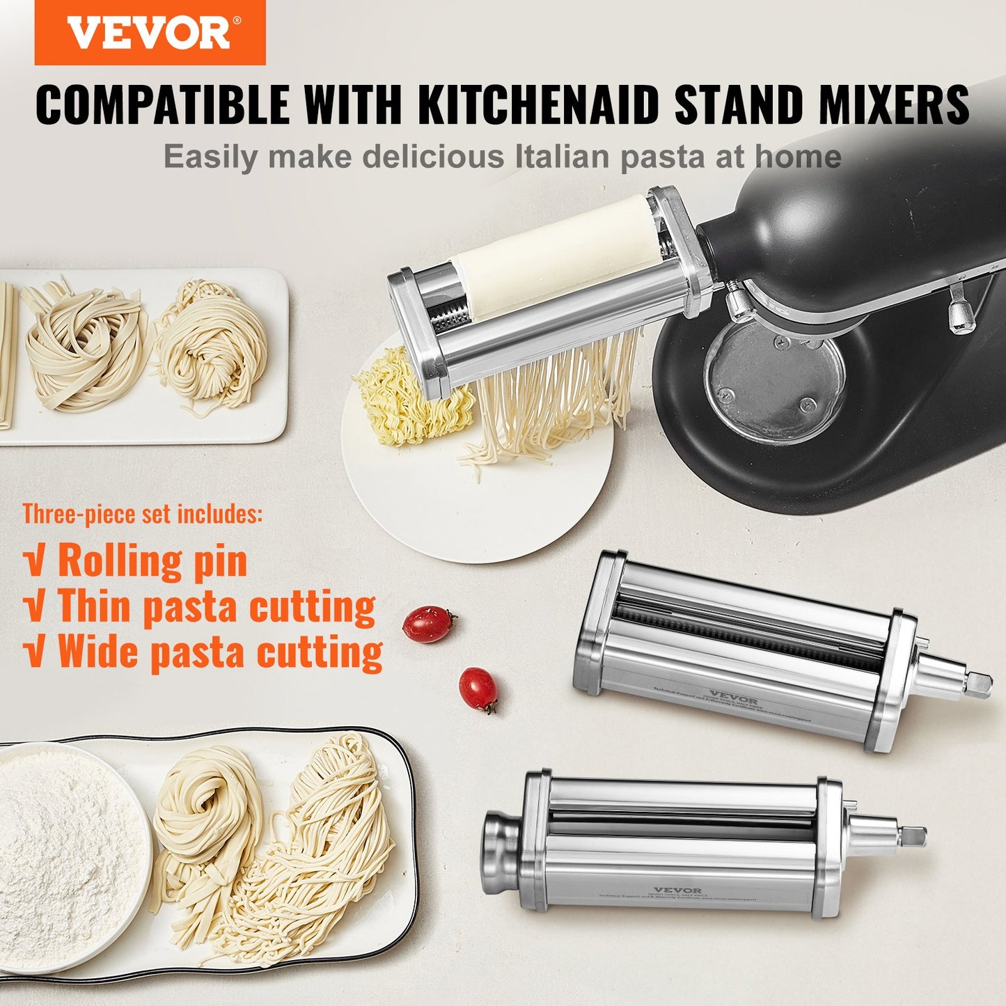 Pasta Roller Cutter Set for KitchenAid Stand Mixer - 3 Pieces