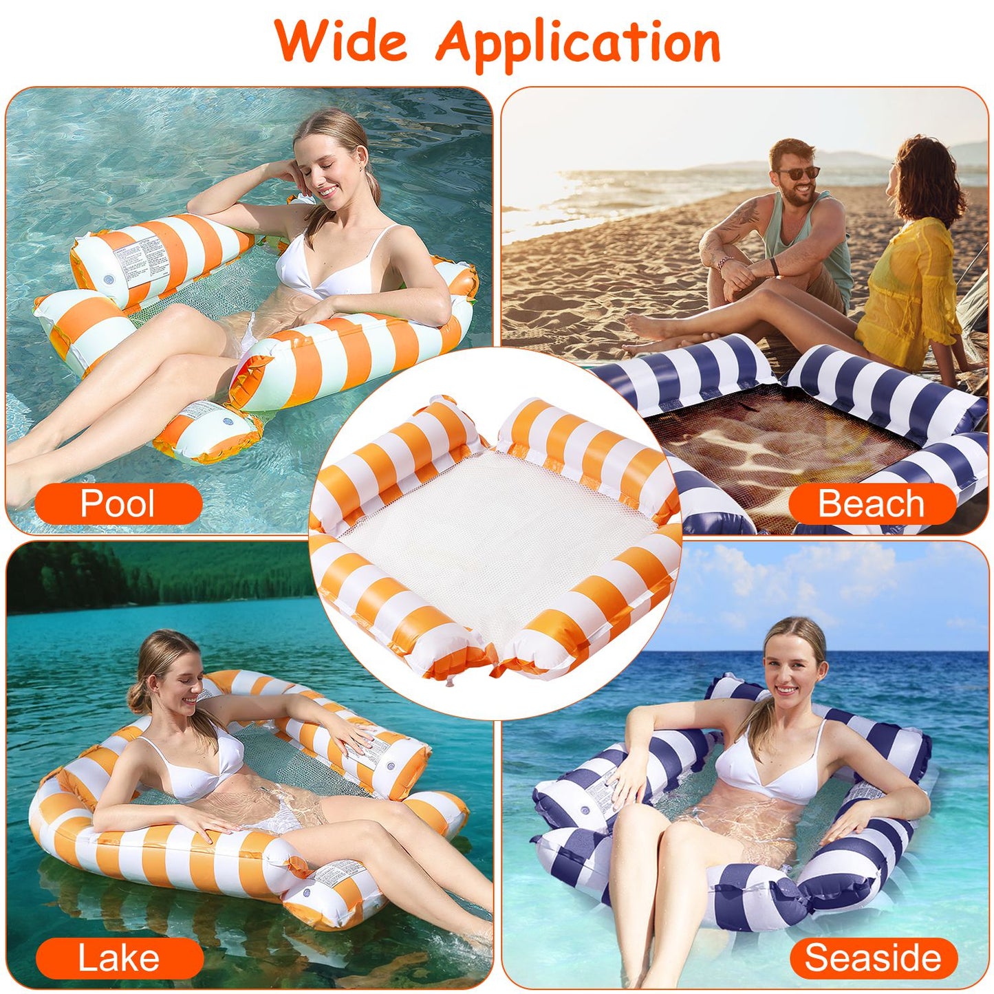 Inflatable Pool Float Set - 2 Hammocks & 1 Drink Float