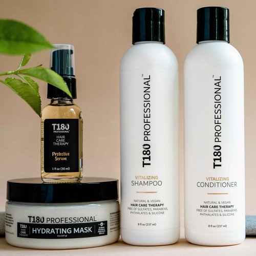 T180 Hair Care Therapy Hair Repair Treatment for Damaged Hair – 4-Piece, 8 oz Kit Treatment Consisting of Vitalizing Shampoo and Conditioner, Hair Serum, Hydrating Mask – Ideal for All Hair Types*
