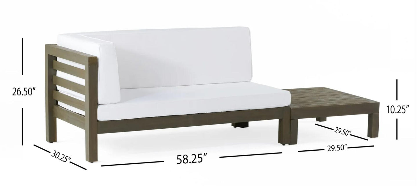 Oana Left Corner Bench and Coffee Table Set - White Acacia Wood