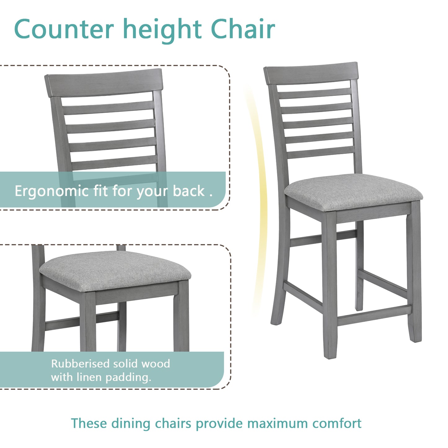 5-Piece Counter Height Dining Table Set with 4 Chairs - Gray