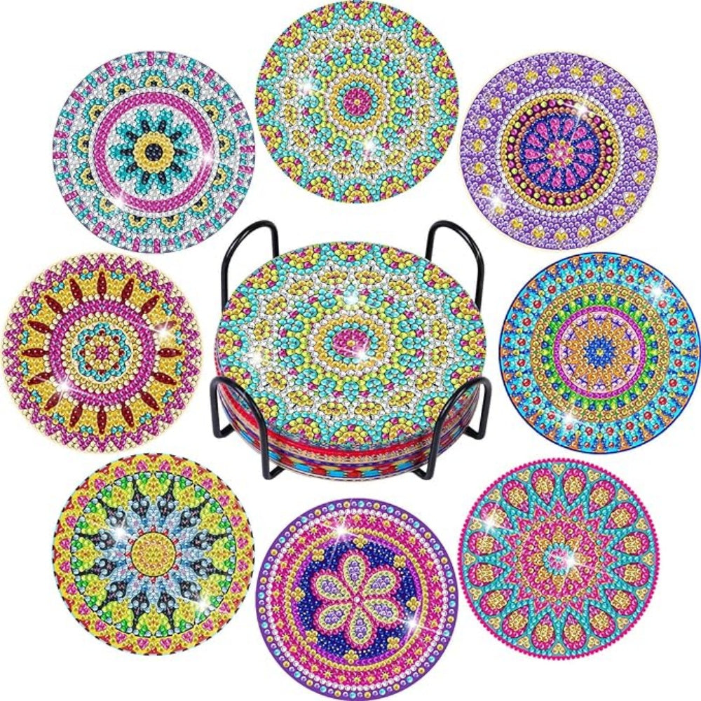 DIY Diamond Painting Coaster Kit with Holder - Mandala Pattern, 9.7x9.7cm, Perfect for Beginners and Adults