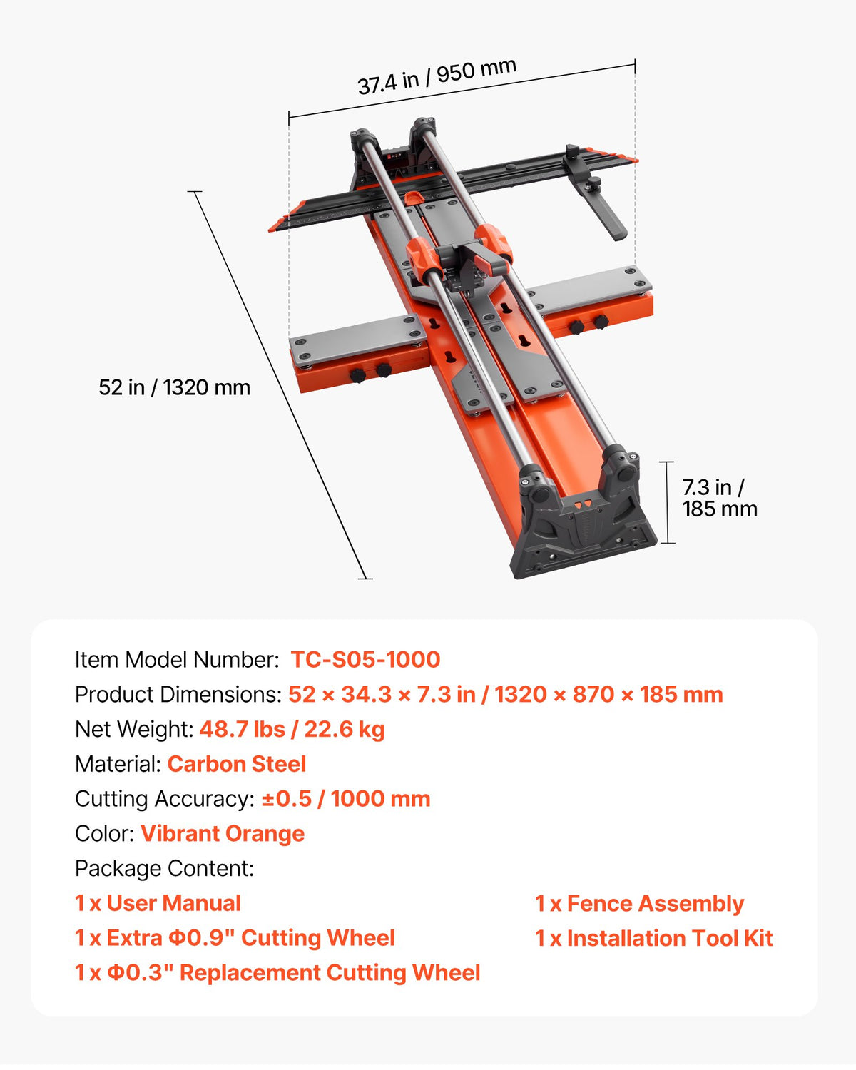 39.4-Inch Manual Tile Cutter with Sliding Head & Spring Base - for Ceramic & Floor Tiles