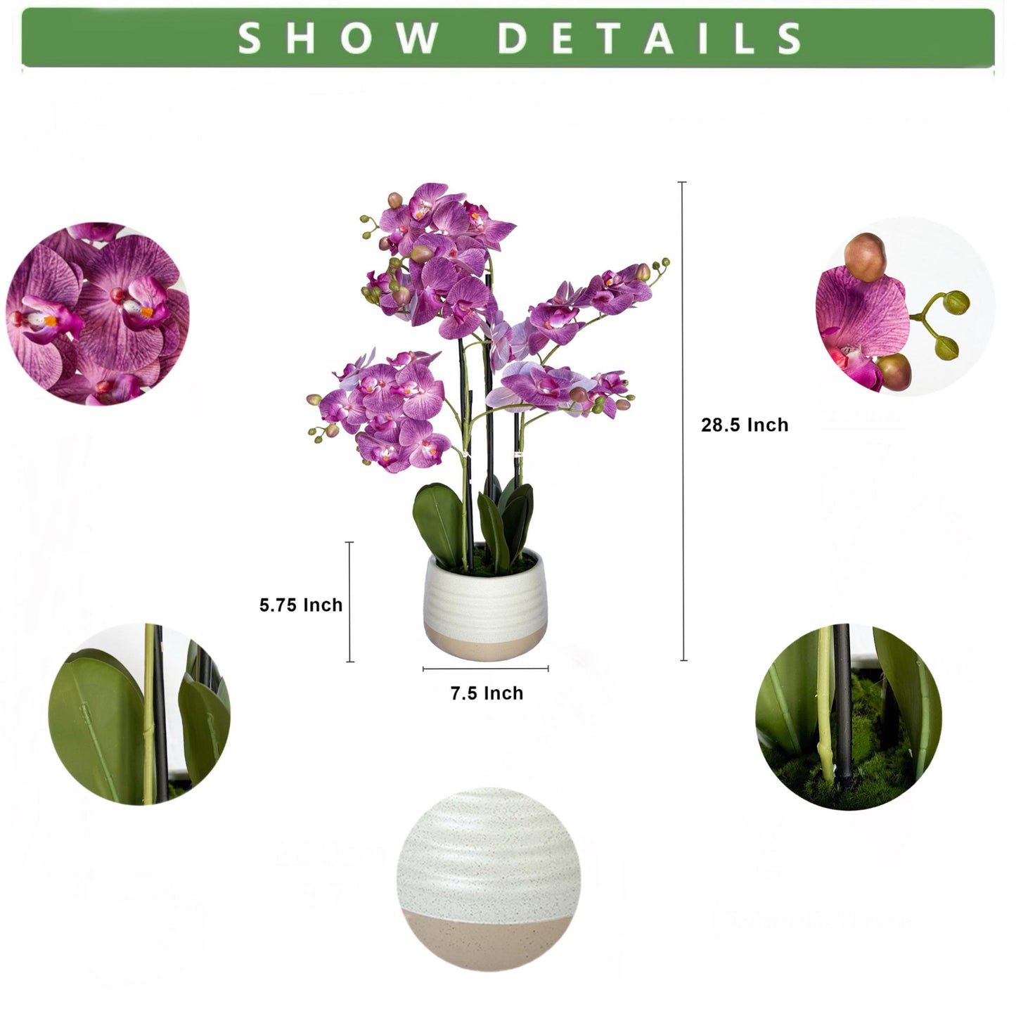 Artificial Potted Orchid with Ceramic Pot - Maintenance-Free Decor