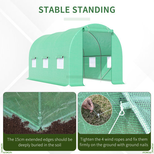 Walk-In Greenhouse 15x6x7 ft with Steel Frame, Ventilation & Door - Garden Plant House