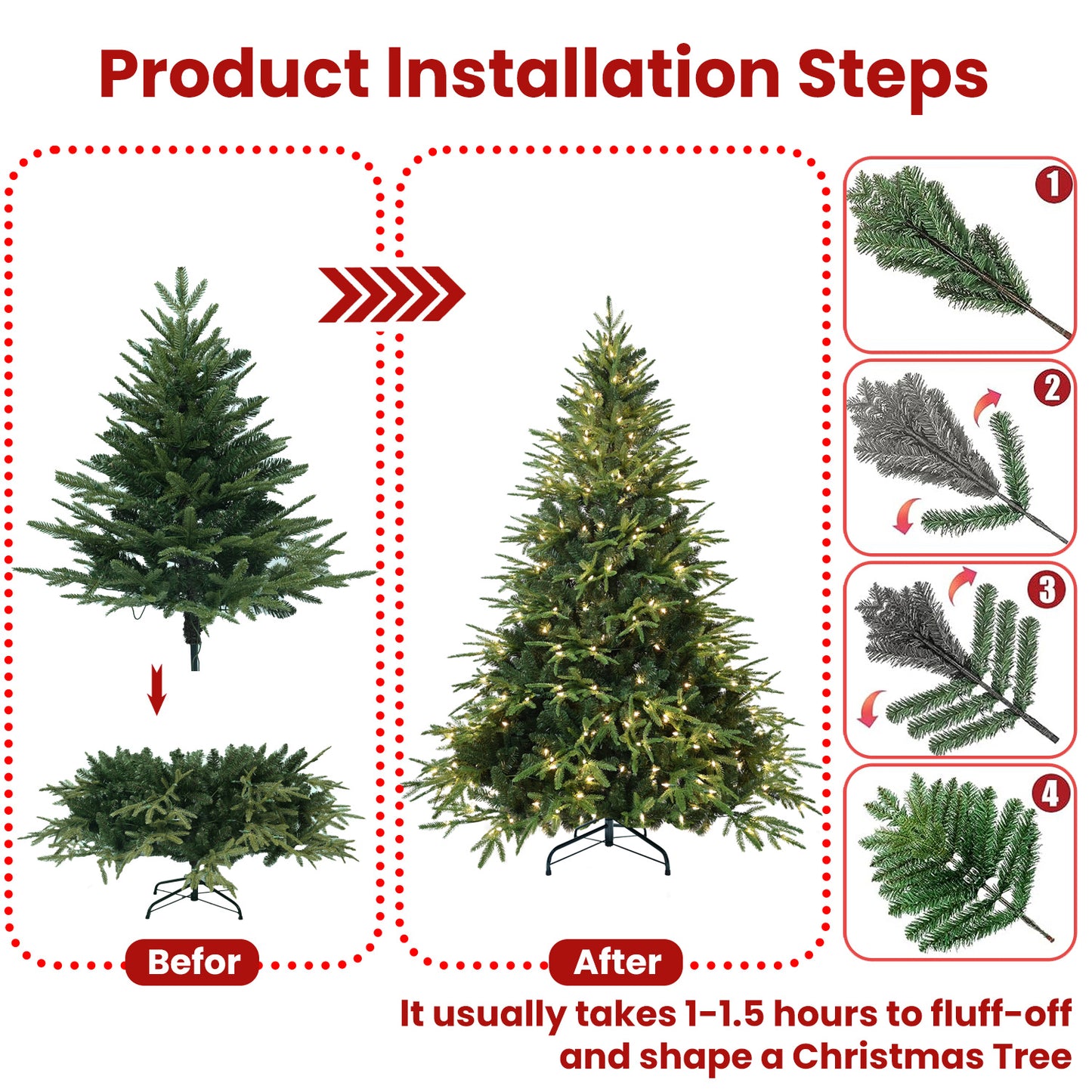 Artificial Christmas Tree with Lights - Multiple Heights Available