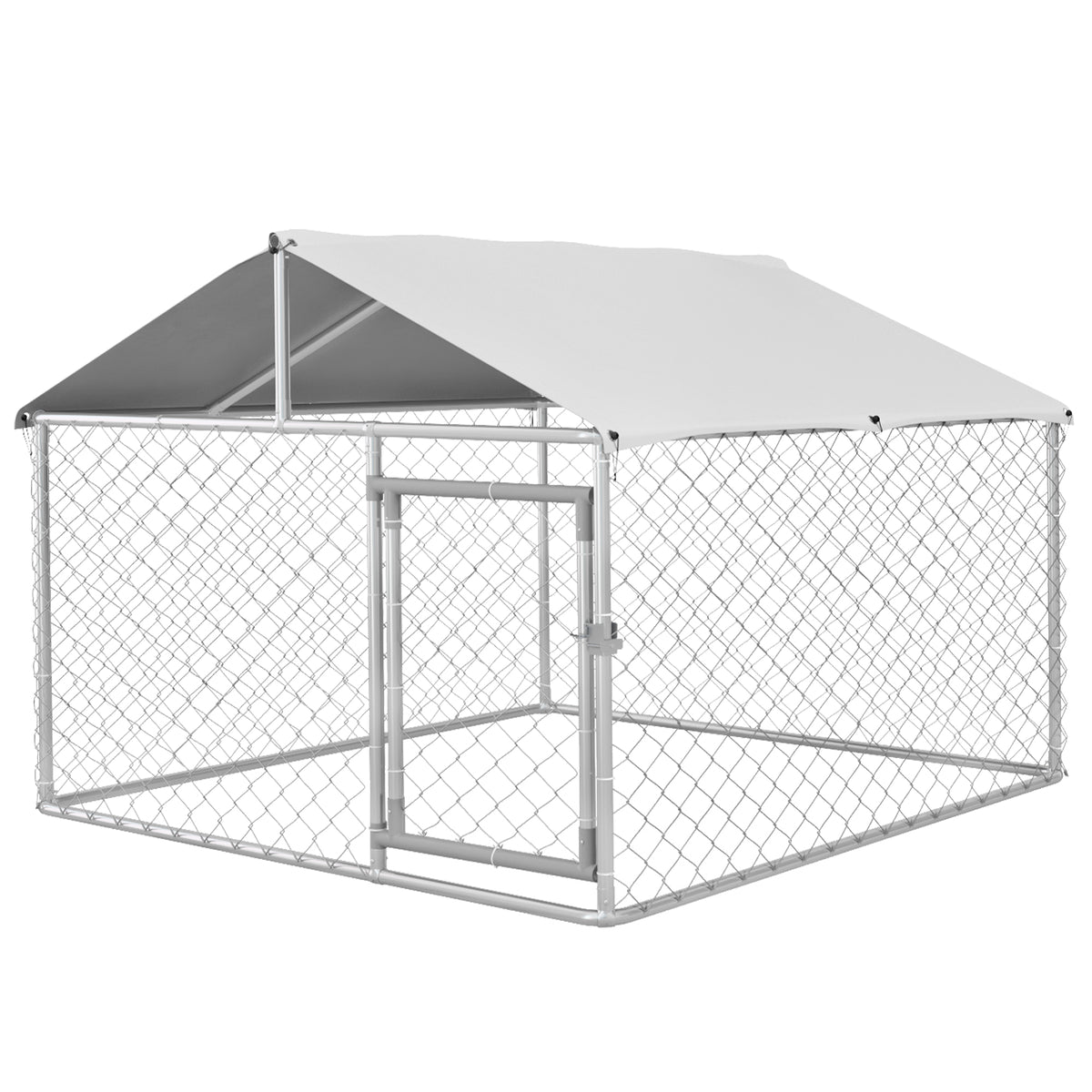 Outdoor Dog Kennel with Waterproof Roof for Small & Medium Dogs - Silver, 43 sq ft