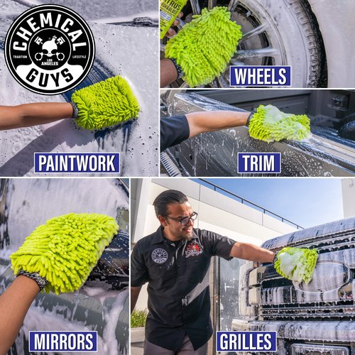 Chemical Guys MIC49302 Chenille Premium Scratch-Free Microfiber Wash Mitt, Lime Green, 9.6" x 2.3" x 7" (2 Pack)