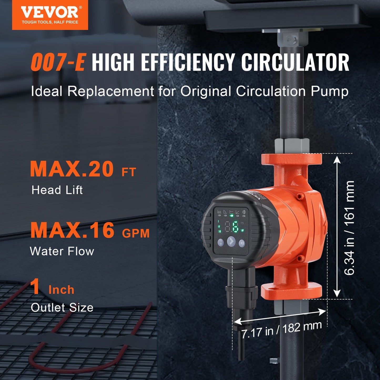 High Efficiency Circulation Pump 110V 42W for Heating Systems - Orange