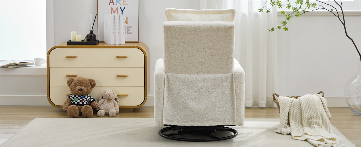 Swivel Rocker Recliner Chair - Teddy Fleece in White