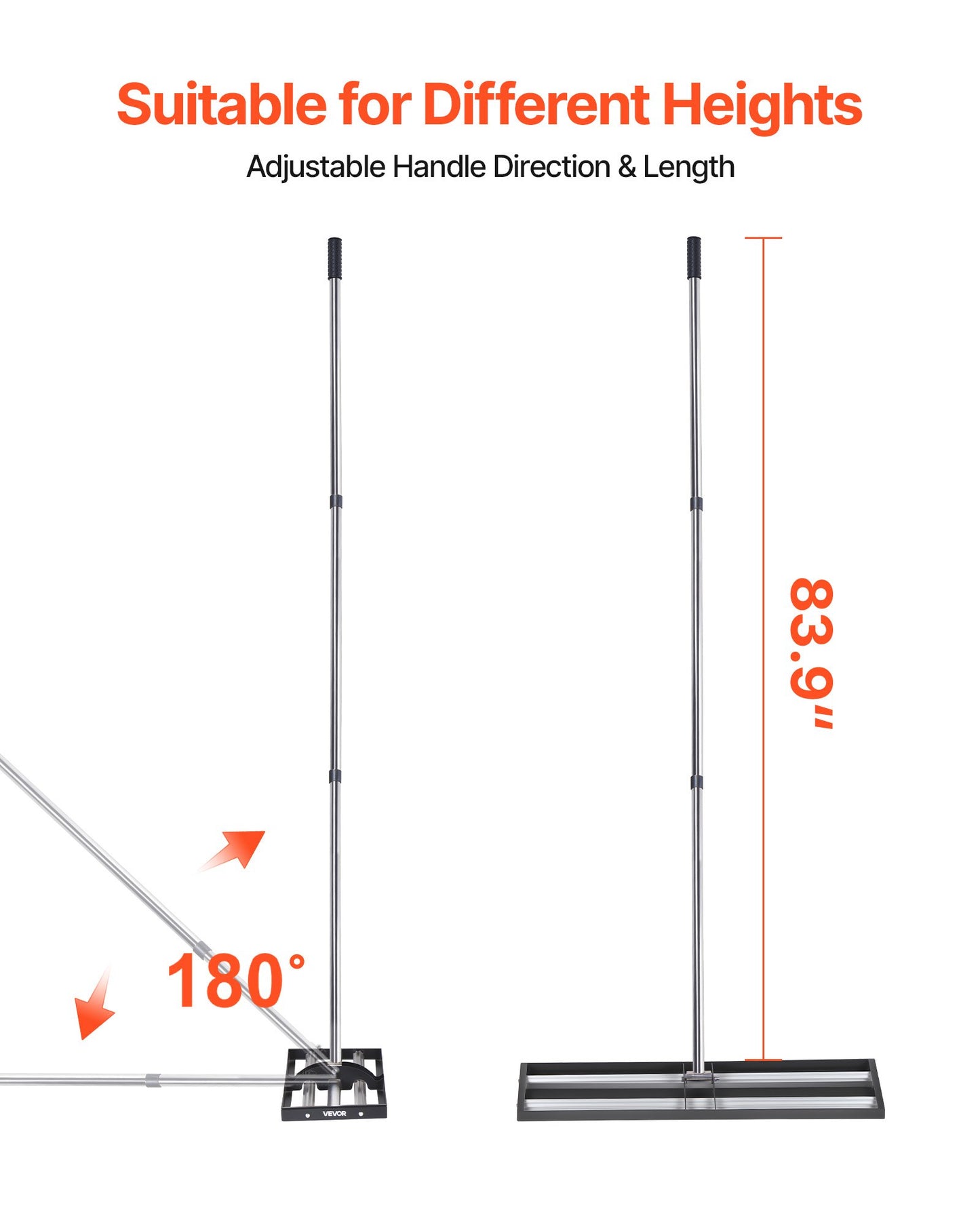 Heavy Duty Lawn Leveling Rake with Roller - 36x10in Stainless Steel Yard Tool with Adjustable Handle
