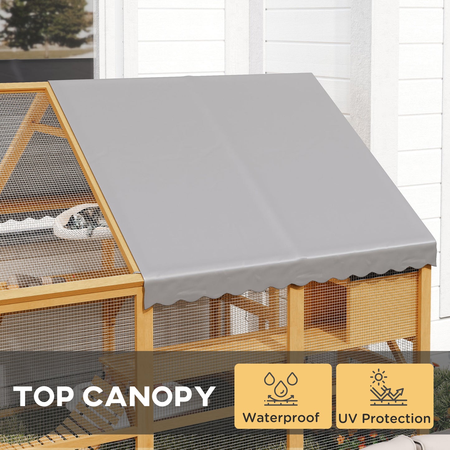 Large Wooden Outdoor Cat Enclosure with Waterproof Cover & 2 Condos