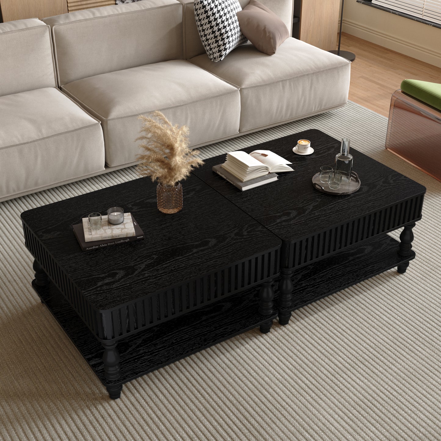Lift-Top Coffee Table with Hidden Storage - Square Black