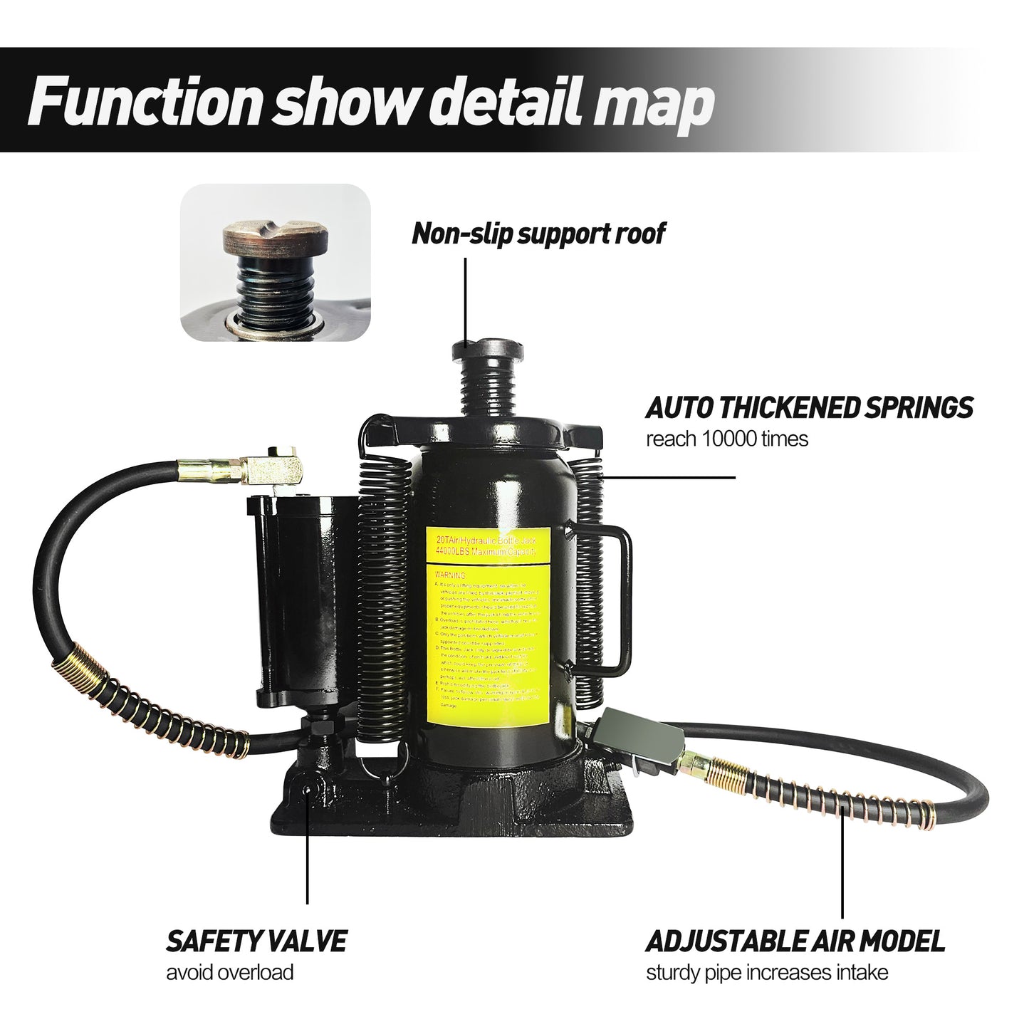 20 Ton Air Hydraulic Bottle Jack with Adjustable Height & Air Pump - Heavy Duty Steel