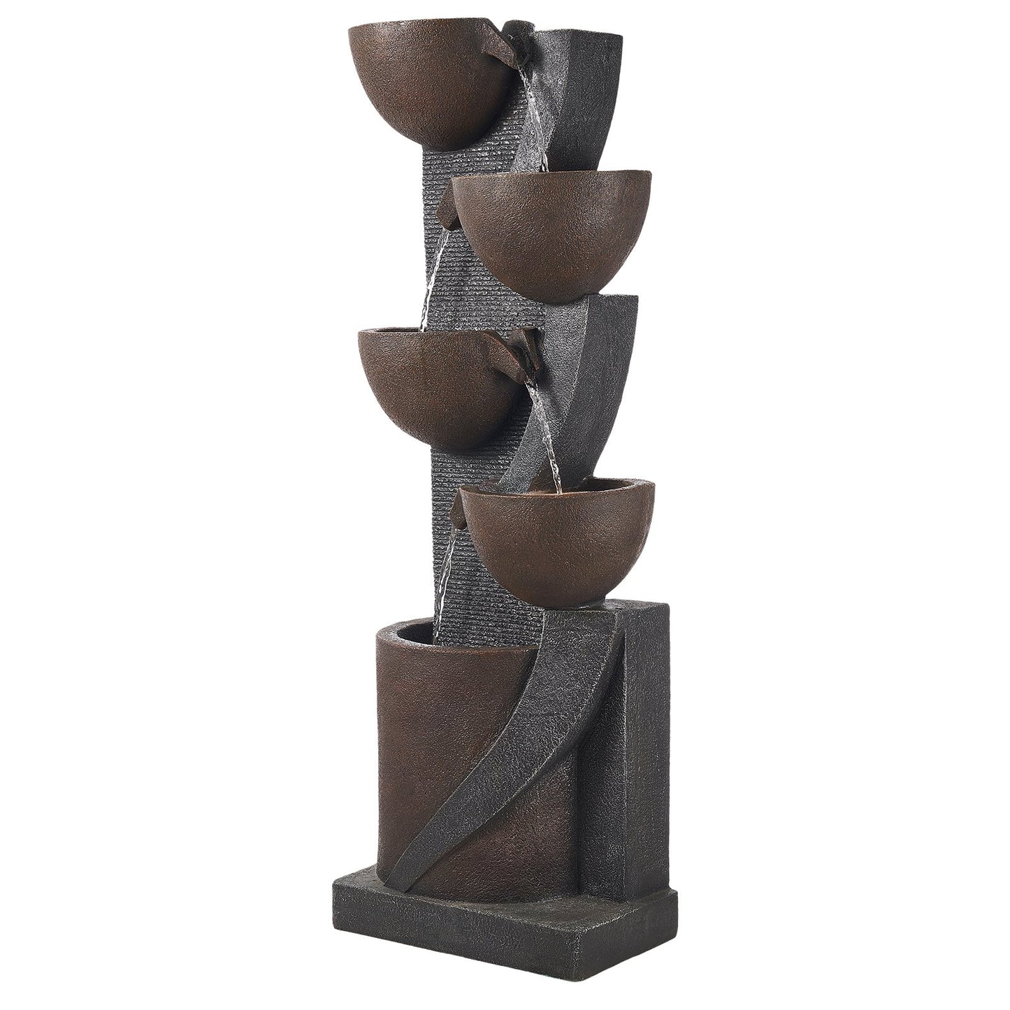 Outdoor 5-Tier Jar Water Fountain for Garden & Patio - Cascading Design, Brown