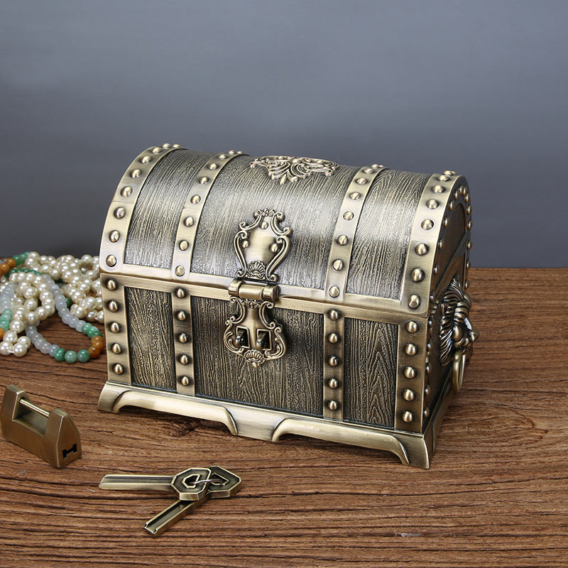Retro Chinese Style Jewelry Box with Lock - Handcrafted Alloy Storage Chest