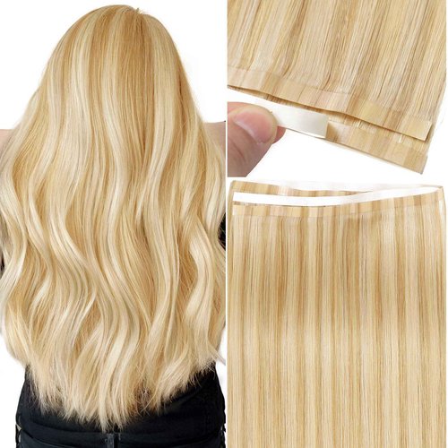 Anrosa Long Weft Tape in Hair Extensions Human Hair 20 Inch Wide Hair Extensions Real Human Hair Tape in Golden Blonde with Light Blonde Color 50g