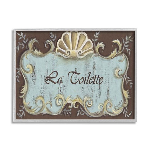 Stupell Industries La Toilette Aqua and Brown Scallop Shell Crest, Design by Bonnie Wrublesky Gray Framed Wall Art, 24 x 30
