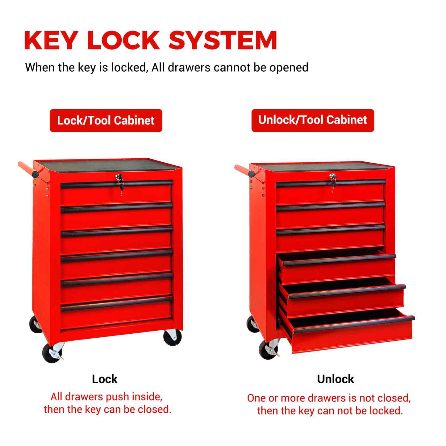 20-Inch Rolling Metal Tool Chest with 6 Drawers - Red