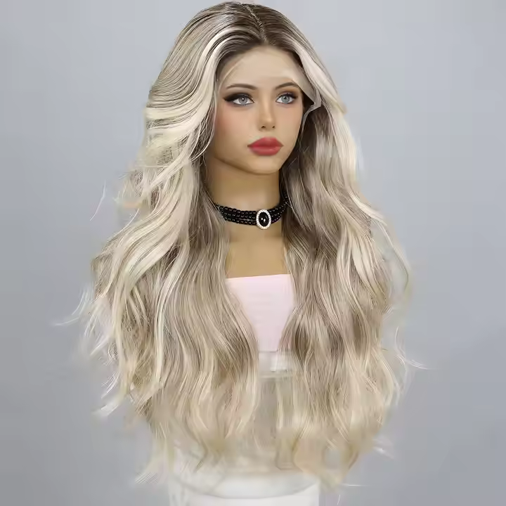 28-Inch Wavy Lace Front Wig - Golden Gradient Heat Resistant Synthetic
