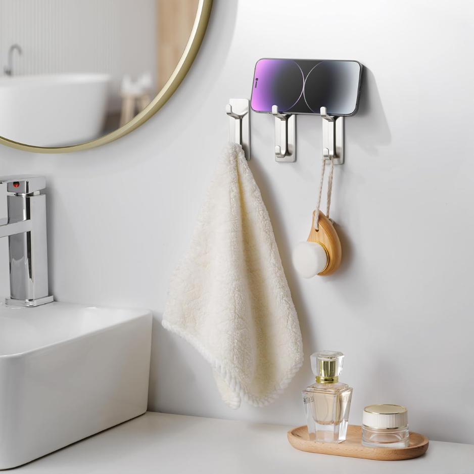 Brushed Nickel Wall Hooks - Heavy-Duty Adhesive Door Hangers