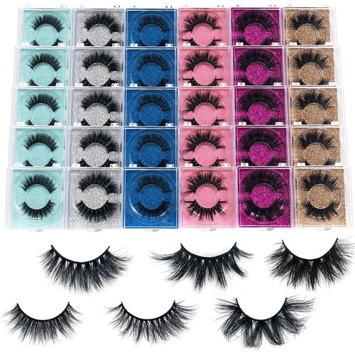 Mink Lashes bulk MIKIWI 30 Pack High Grade Packaging, 3D Mink Lashes wholesale,10-20mm Fluffy Long wispy Eyelashes, 6 Styles Real Mink Eyelashes