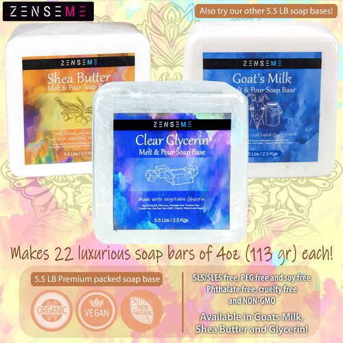ZenseMe Bundle of Soap Making Kit with 5.5 LB Glycerin Soap Base | DIY Bundle, Melt and Pour Organic Natural Supplies for Adults, Beginners | 2LB Shea Butter and 5.5 LB Ultra Clear Glycerin