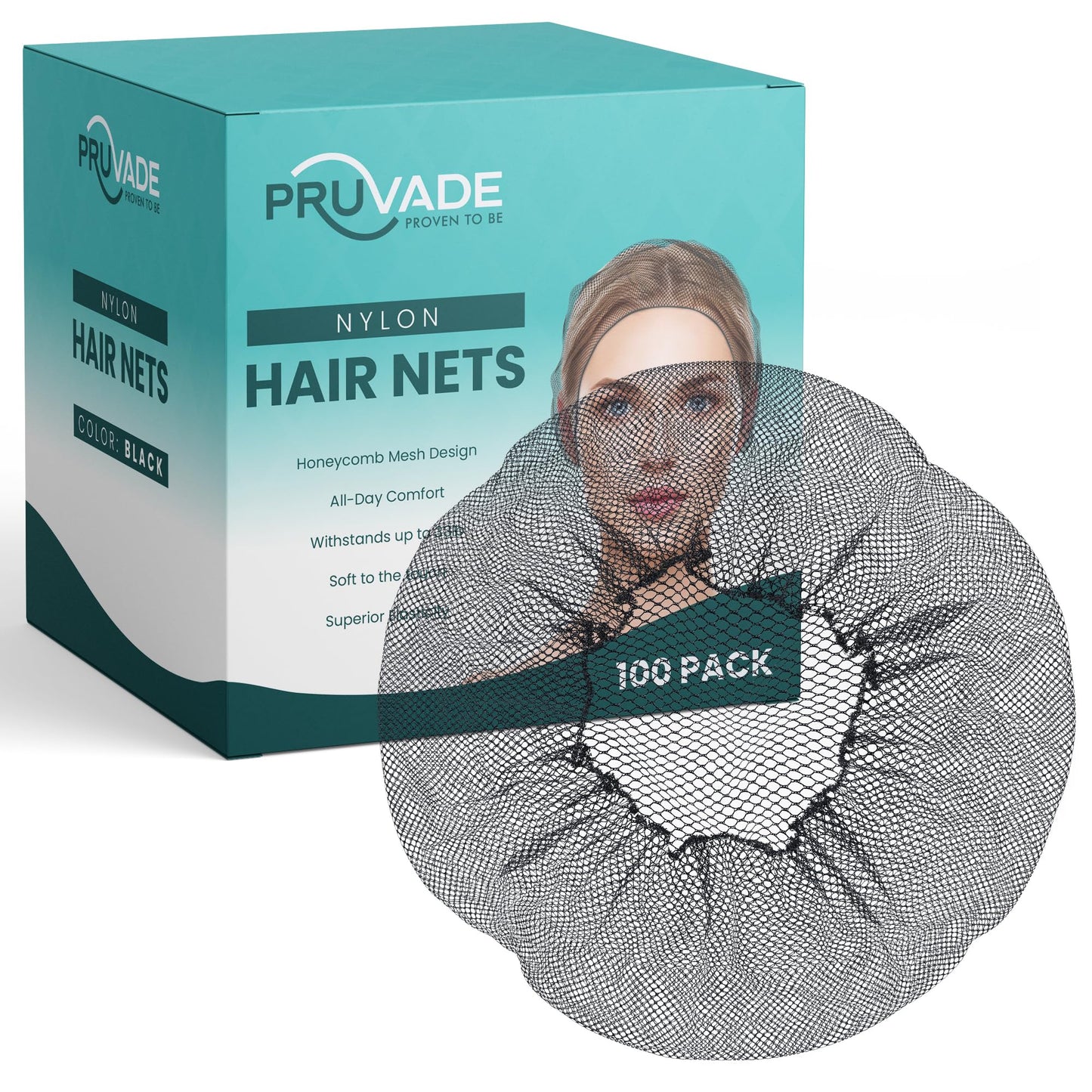 Pruvade - Nylon Hair Nets for Women & Men | Case of 1000 | 24" Honeycomb Mesh Hair Net for Food Service, Medical & Industrial Use - Breathable & Sturdy for Bun Hair, Most Long & Short Hair- Latex Free